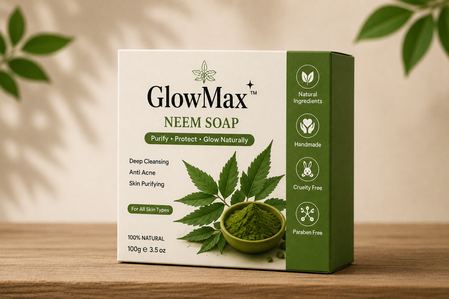 GlowMax™ Neem Soap | Handmade Herbal Soap for Fresh & Healthy Skin