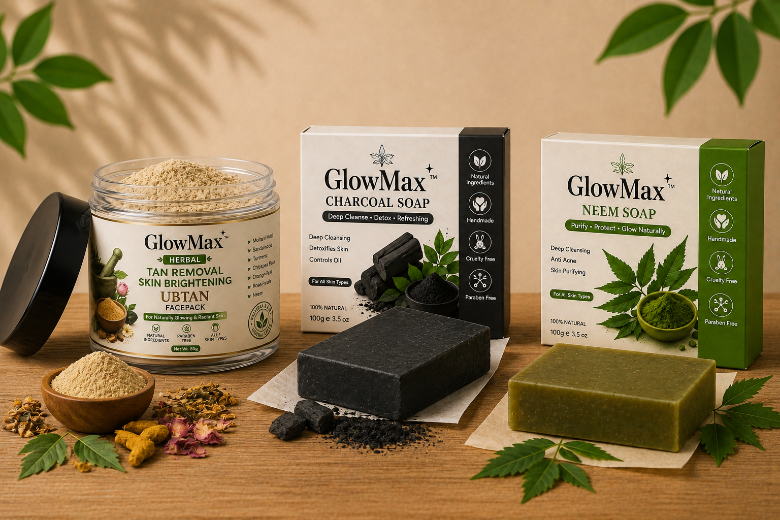 Herbal Tan Removal Ubtan Facepack + Charcoal Soap + Neem Soap
